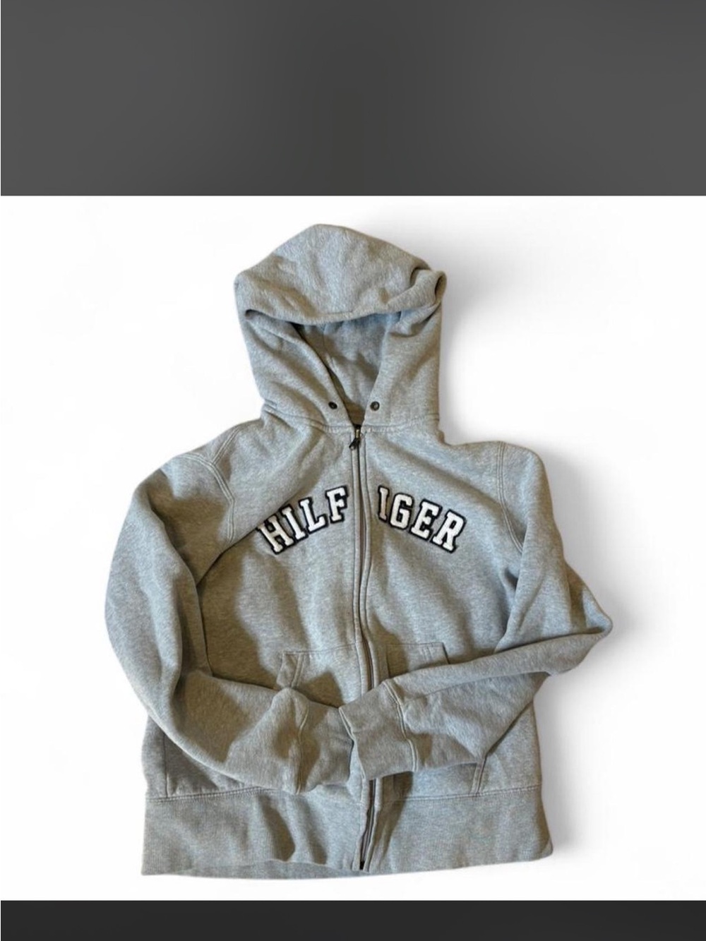 Tommy Hilfiger Gray Zip-Up Hoodie - 'HILFIGER' Chest Logo medium